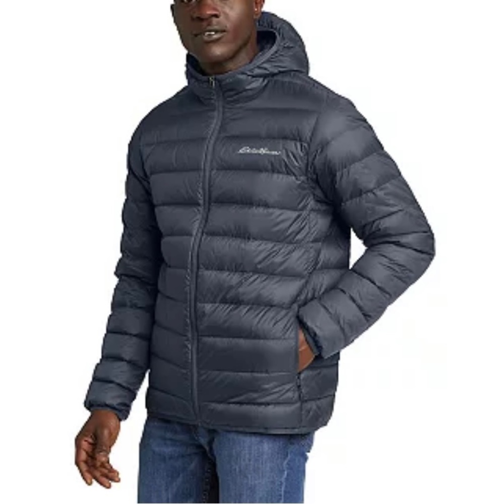 Eddie Bauer Men's Down Hooded Jacket, gray. Excellent condition. Men’s size L